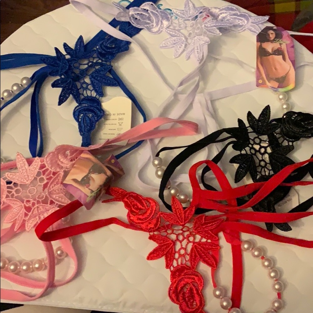 Nwt Sexy Thong w/pearls pink, red, blk, blue & wht
